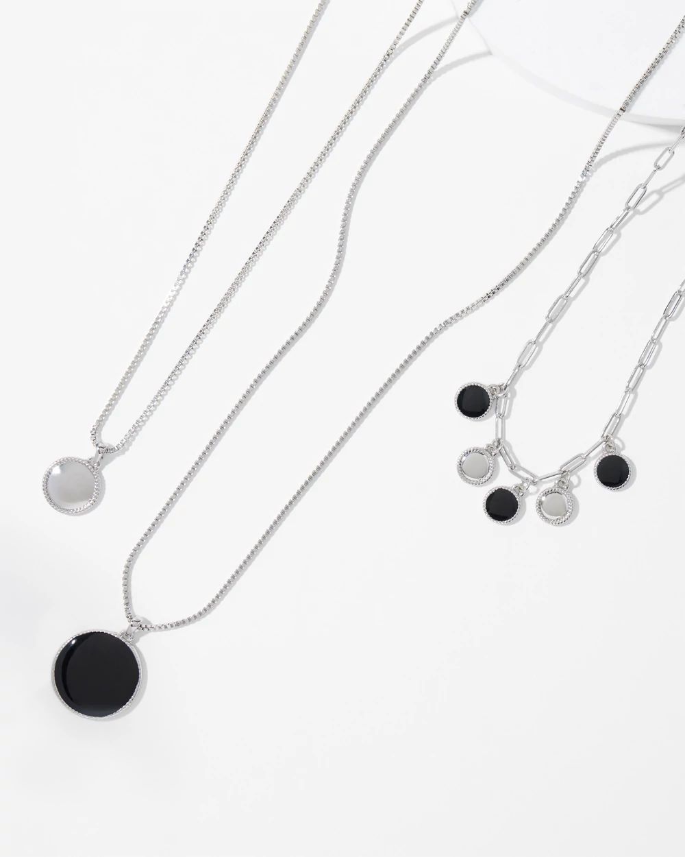 Silver + Black Disc Convertible Necklace | White House Black Market